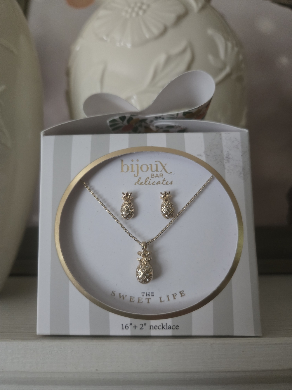 Bijoux Bar Delicates Gold Pineapple Necklace and Stud Earring Set